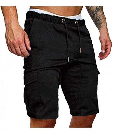 Trunks Beach Pants Fitness Slacks Solid Trunks Shorts - Black - CP199RZNW56 $42.08