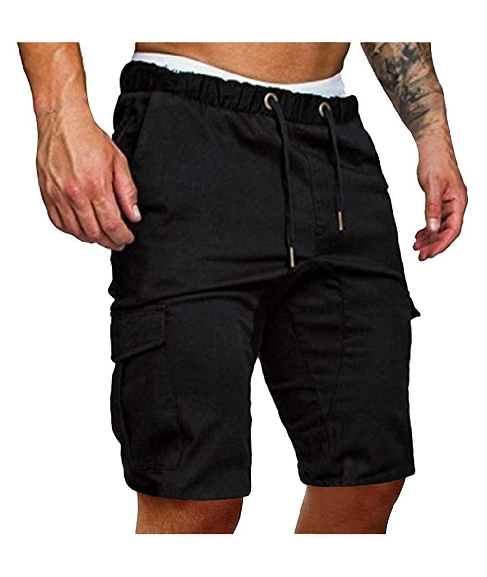 Trunks Beach Pants Fitness Slacks Solid Trunks Shorts - Black - CP199RZNW56 $42.08