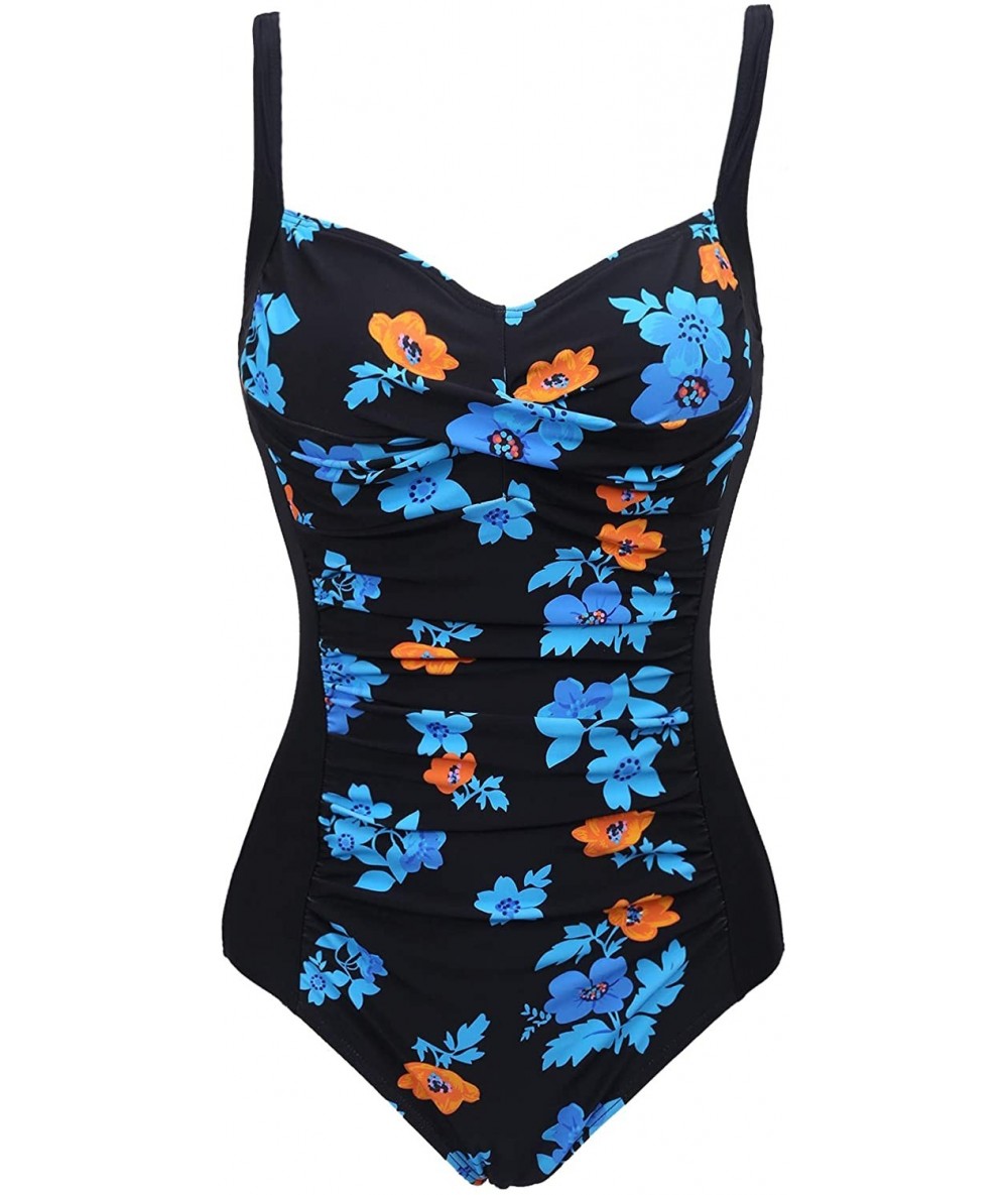 One-Pieces Womens One Piece Swimsuit Tummy Control Slimming Bathing Suit Ruched Front - Twist-flower - CA18NKEIMOK $61.47