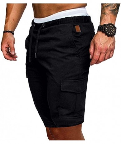 Trunks Beach Pants Fitness Slacks Solid Trunks Shorts - Black - CP199RZNW56 $42.08