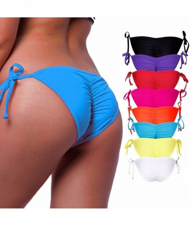 Tankinis Women's Sexy Low Cut Bikini Bottom Tie Sides Thongs Cheeky Booty T-Back Ladies Swimsuit - Blue - CX183KX7SCW $23.86