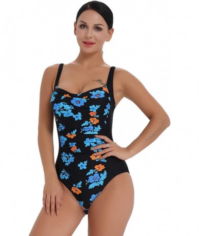 One-Pieces Womens One Piece Swimsuit Tummy Control Slimming Bathing Suit Ruched Front - Twist-flower - CA18NKEIMOK $61.47