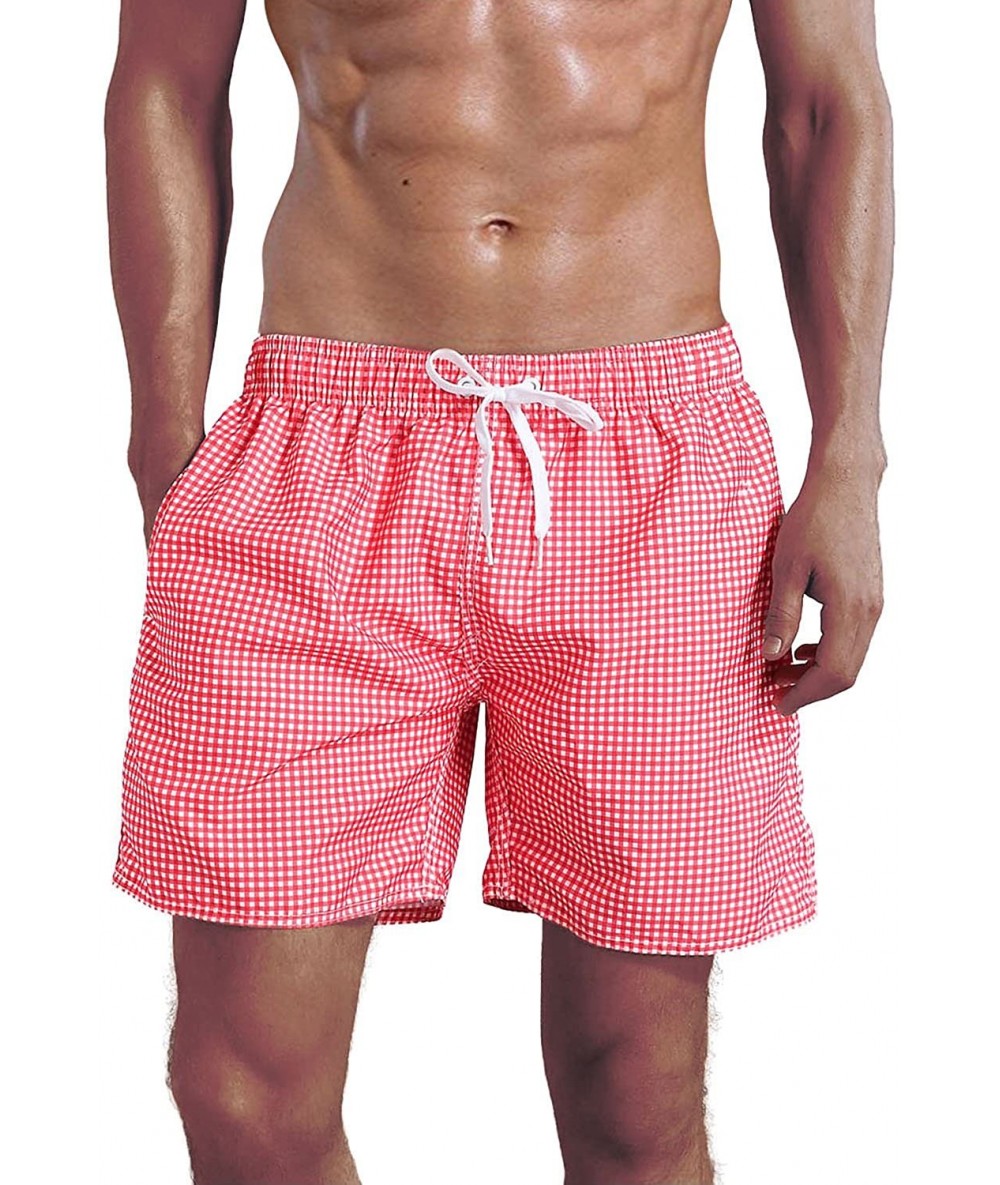 Briefs Men's Swim Trunk - Plaid Red - CP184KI76Q4 $26.93