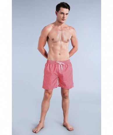 Briefs Men's Swim Trunk - Plaid Red - CP184KI76Q4 $26.93