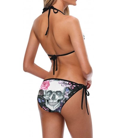 Sets Women Beachwear Striped Triangle Bikini Sets Custom Skull and Rose Sexy Swimwear Bathing Swimsuit - CH18SU596M9 $43.28