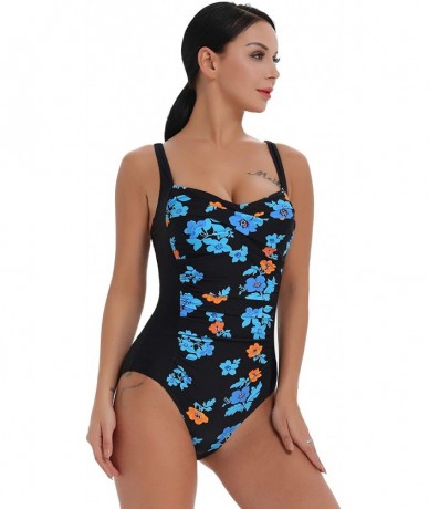 One-Pieces Womens One Piece Swimsuit Tummy Control Slimming Bathing Suit Ruched Front - Twist-flower - CA18NKEIMOK $61.47