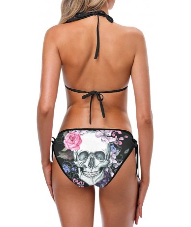 Sets Women Beachwear Striped Triangle Bikini Sets Custom Skull and Rose Sexy Swimwear Bathing Swimsuit - CH18SU596M9 $43.28