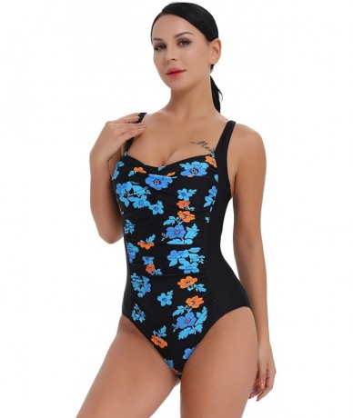 One-Pieces Womens One Piece Swimsuit Tummy Control Slimming Bathing Suit Ruched Front - Twist-flower - CA18NKEIMOK $61.47