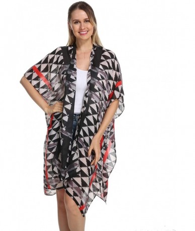 Cover-Ups Women's Stylish Floral Print Kimono Cardigan for 2020 Spring Summer - Black& White Triagle - CF1947MDTR0 $27.83