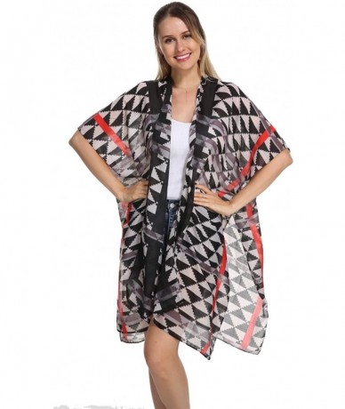 Cover-Ups Women's Stylish Floral Print Kimono Cardigan for 2020 Spring Summer - Black& White Triagle - CF1947MDTR0 $27.83