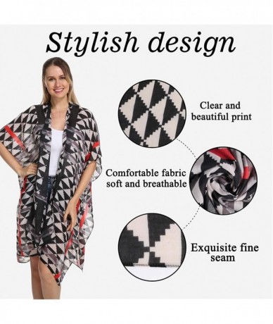 Cover-Ups Women's Stylish Floral Print Kimono Cardigan for 2020 Spring Summer - Black& White Triagle - CF1947MDTR0 $27.83