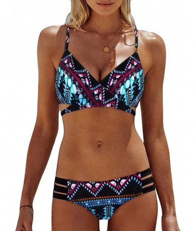 One-Pieces Women's Swimsuit Sexy Padded Push-up Bra Bikini Set Two-piece Swimwear Beachwear - I-skyblue - CF18T45Q88G $29.35