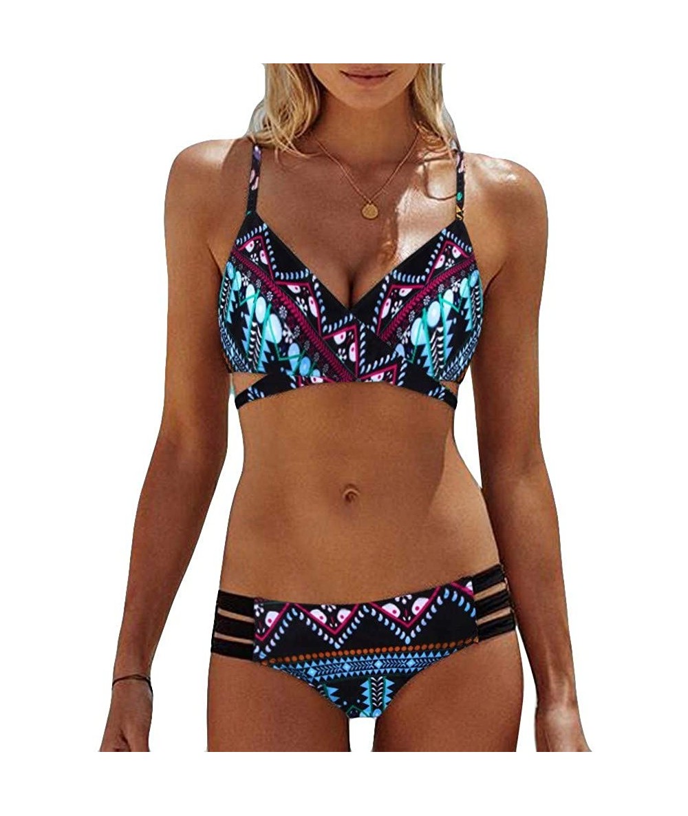 One-Pieces Women's Swimsuit Sexy Padded Push-up Bra Bikini Set Two-piece Swimwear Beachwear - I-skyblue - CF18T45Q88G $29.35