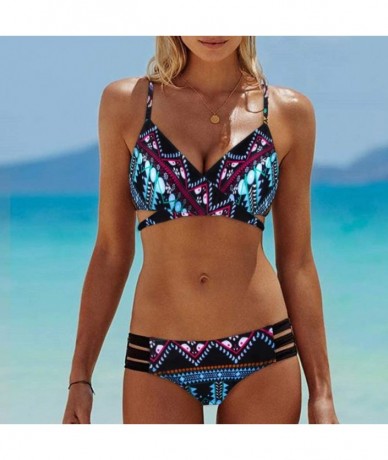 One-Pieces Women's Swimsuit Sexy Padded Push-up Bra Bikini Set Two-piece Swimwear Beachwear - I-skyblue - CF18T45Q88G $29.35