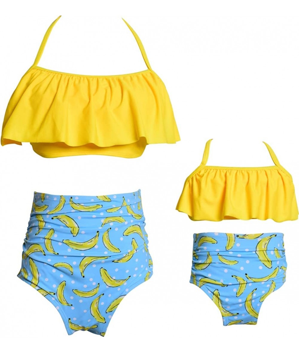 Sets Mommy and Me Matching Family Swimsuit Ruffle Women Swimwear Kids Children Toddler Bikini Bathing Suit Beachwear Sets - Y...