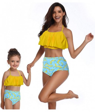 Sets Mommy and Me Matching Family Swimsuit Ruffle Women Swimwear Kids Children Toddler Bikini Bathing Suit Beachwear Sets - Y...