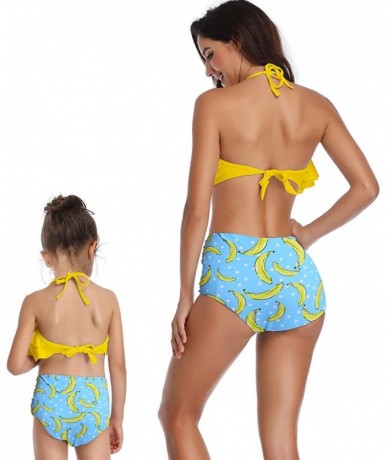 Sets Mommy and Me Matching Family Swimsuit Ruffle Women Swimwear Kids Children Toddler Bikini Bathing Suit Beachwear Sets - Y...