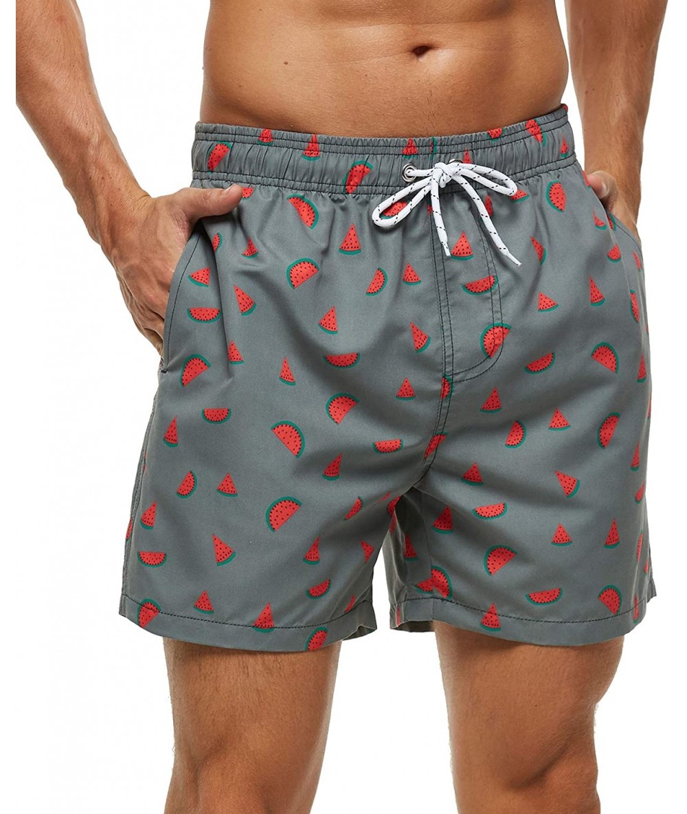 Racing Men's Swim Trunks Quick Dry Shorts with Pockets - Watermelon/Grey - C0199S5R3L3 $34.34