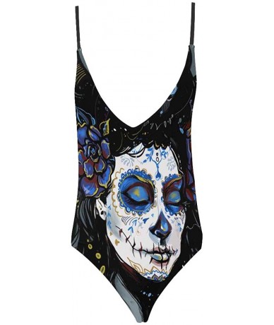 One-Pieces Cool Sugar Skulls V-Neck Women Lacing Backless One-Piece Swimsuit Bathing Suit XS-3XL - Design 10 - C318S5LZD5R $6...