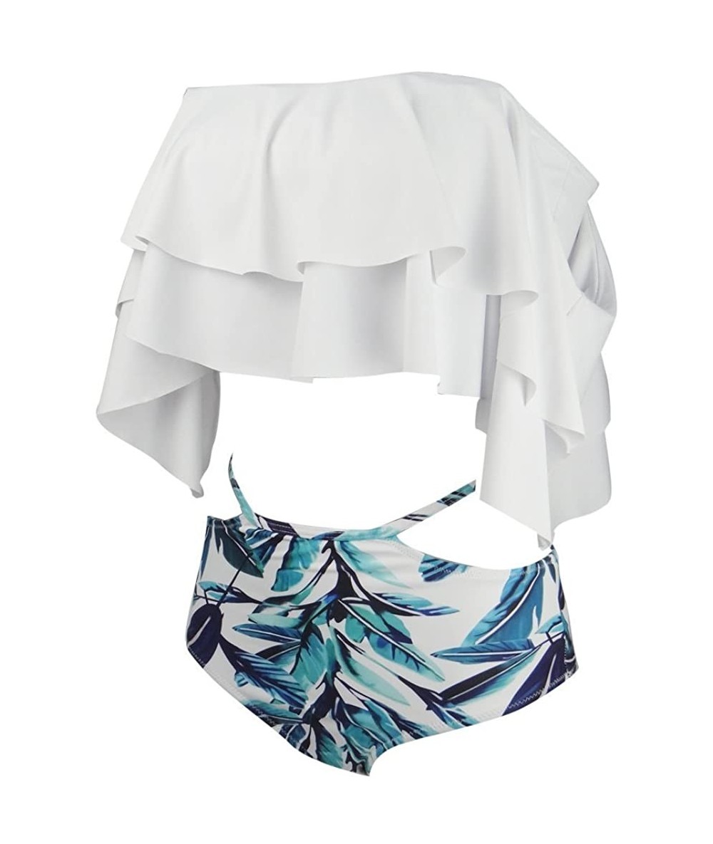 Sets Women's Off Shoulder Flounce Bikini Swimsuit - White - C5182GXGNEQ $39.97