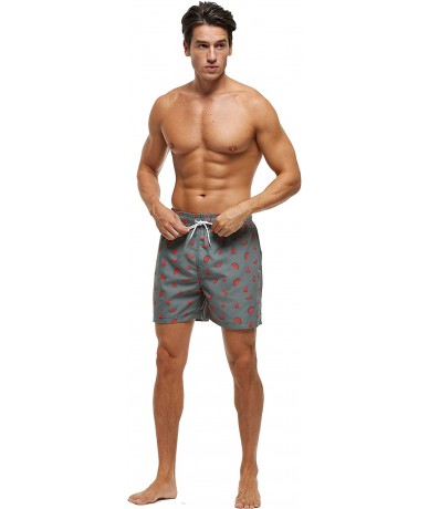 Racing Men's Swim Trunks Quick Dry Shorts with Pockets - Watermelon/Grey - C0199S5R3L3 $34.34