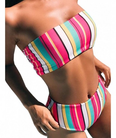 Sets Women's Sexy Two Piece Swimsuit Bandeau Bikini Set Swimwear Bathing Suit - Stripes - CE18UTG4ZS5 $41.48