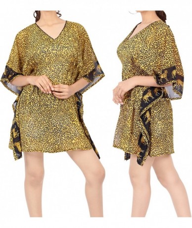 Cover-Ups Women's Boho Kaftan Swimwear Beach Cover Up for Swimwear Short Mini - Brown_c651 - C611DWT1VGF $34.79