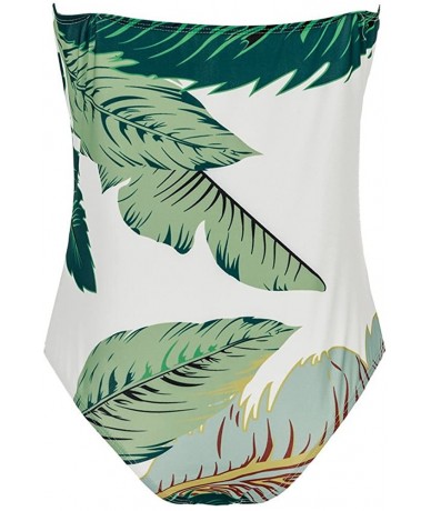 One-Pieces Women's Sexy Strapless Deep V Neck Fresh Leaf Print One Piece Swimsuit - Green - CV17YG424R4 $31.58