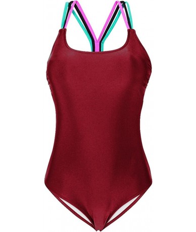 One-Pieces Women's One Piece Swimsuit-Shirred Tank Moderate Cut- High Bra Support - Y-wine Red - CN1960XNMU0 $32.22