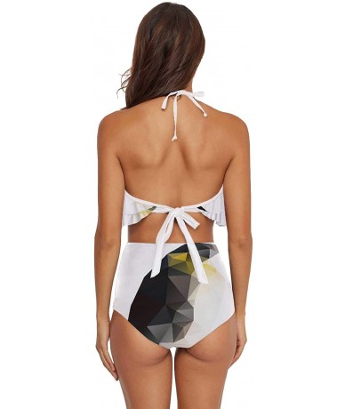 Board Shorts Women Ruffle Halter Swimsuit Backless Bikini Set Floral - Multi 39 - CR190EC34MD $73.25