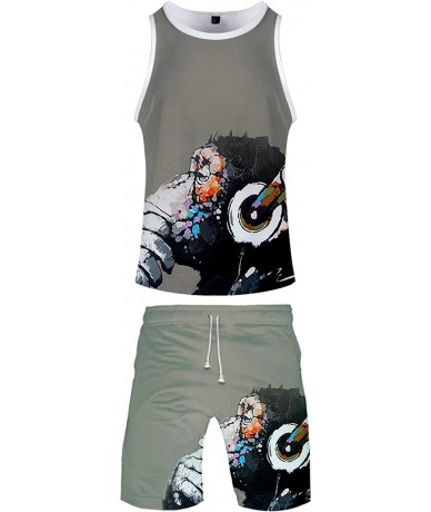 Board Shorts Novelty Gorilla Vest & Shorts Set Summer Men Tank Tops Boardshorts Apes Shirts Animial Print Boardshorts - G - C...