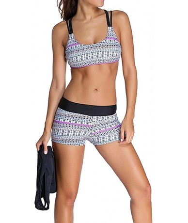 Racing Women's Padded Print Tankini Set Swimwear Top With Boylet Shorts - Black - C5182TDAUAN $42.78