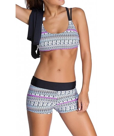 Racing Women's Padded Print Tankini Set Swimwear Top With Boylet Shorts - Black - C5182TDAUAN $42.78