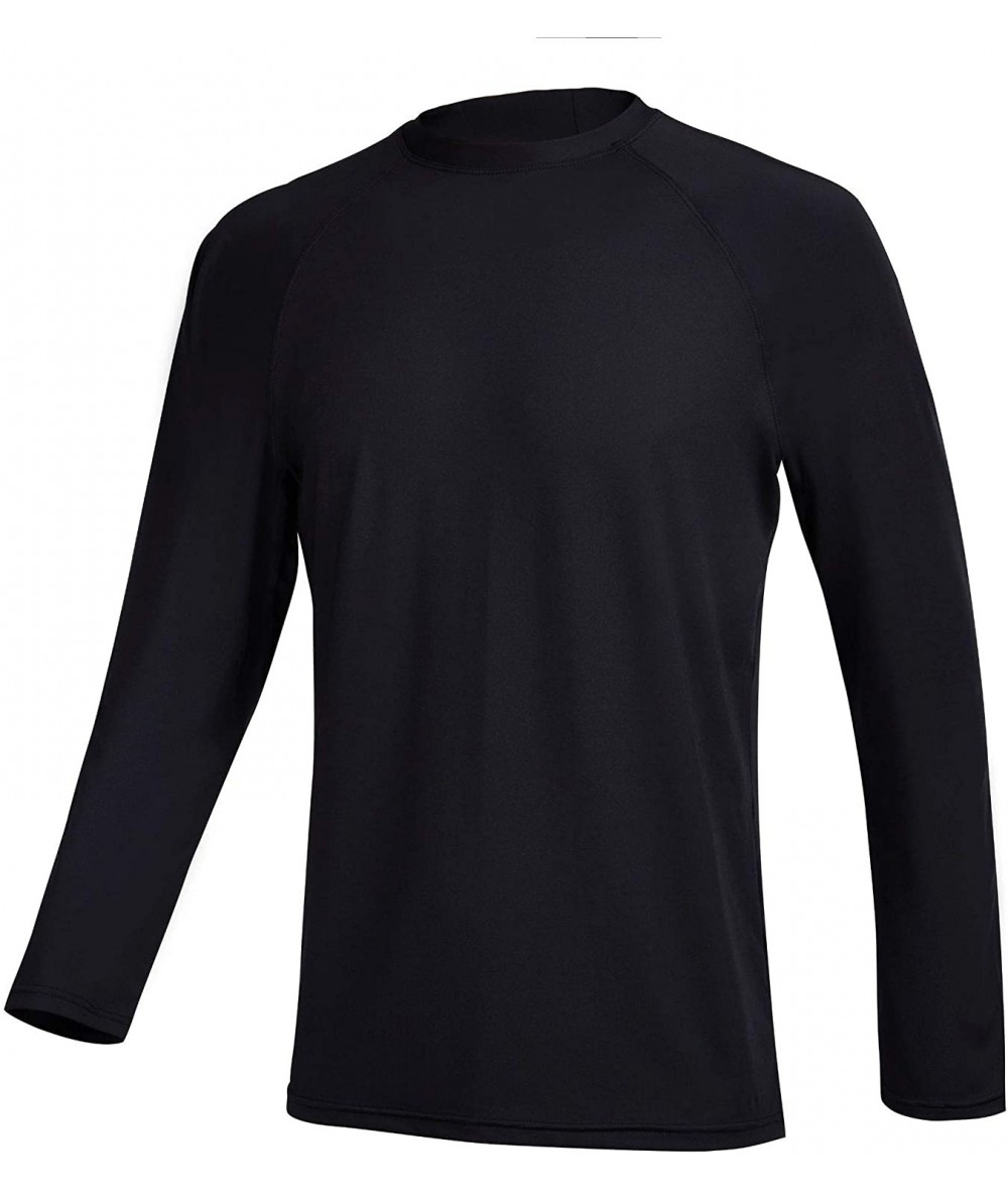 Rash Guards Men's UPF 50+ Swim Shirt Long Sleeve Sun Protective Rashguard Swim - Black - CJ19CXKS9YE $59.40