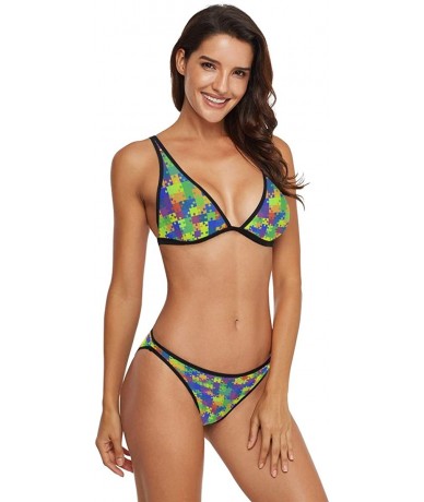 Sets Women's Sexy Swimsuit 2 Piece Bikini Set Camo Tree Swimwear Bathing Suit - Autism Awareness - C418U0O2U4D $51.14