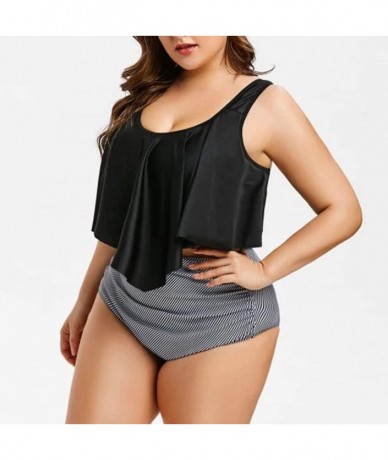 Sets Plus Size Cross Bandage Two Piece Bikini Set Solid Bathing Suits Swimwear Beachwear - Black - C7196XRLRHR $33.46