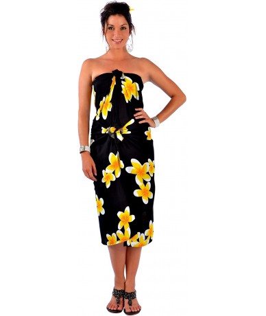 Cover-Ups Womens Plumeria Swimsuit Cover-Up Sarong in Your Choice of Color - Black/Yellow-booklet - CT18U8MEKYT $42.89