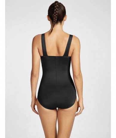 Racing Women's Maillot Shirred Tummy Control Athletic Training One Piece Swimsuits - Black - CR12LOITUIB $42.59