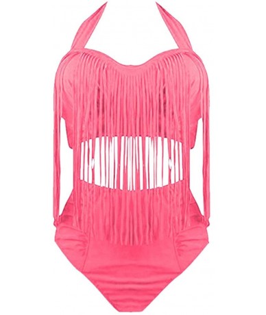 Sets Womens Plus Size High Waist Fringe Swimwear Two Piece Swimsuit - Watermelon Red - CK18RAKATO9 $30.80