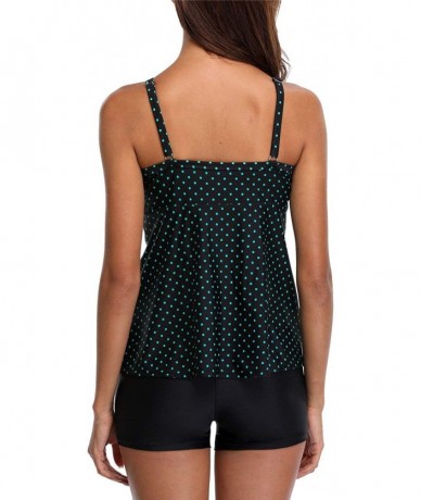 Sets Women Blouson Tankini Swimsuits Drawstring Cross Back Two Piece Bathing Suit - Polka Dots - CI188OUTH50 $52.55