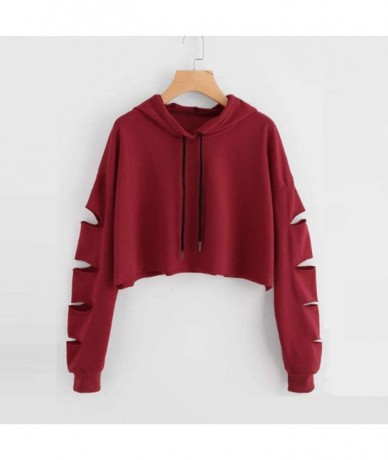 Racing Women Fashion Sweatshirt Moose Print Long Sleeve Crop Top Teens - Red2 - CX18LK9W2E8 $24.34