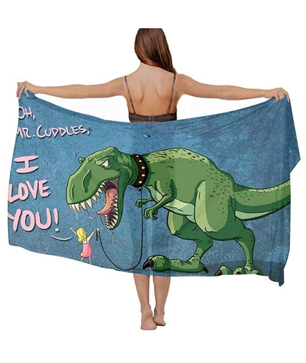 Cover-Ups Women Chiffon Sarong Beach Bikini Cover Up Wedding Party Shawls Wraps - Cute Girl and T Rex Dinosaur - CT190HIAA8I ...