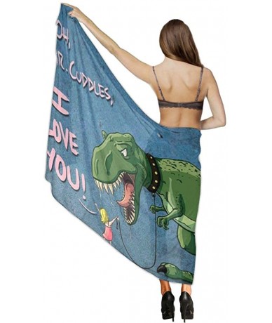 Cover-Ups Women Chiffon Sarong Beach Bikini Cover Up Wedding Party Shawls Wraps - Cute Girl and T Rex Dinosaur - CT190HIAA8I ...