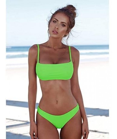 Sets Bikinis 2019 Woman Swimsuit Female Swimwear Thong Bikini Swimming Suit For Women Solid Bather Bikini Sexy (green 023 - L...