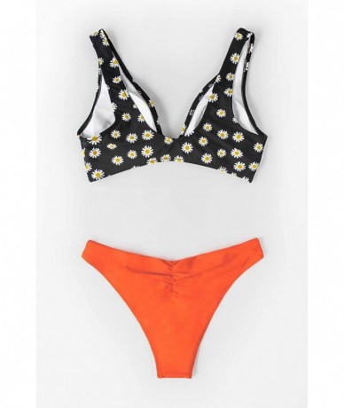 Sets Women's Daisy Knotted V Neck Bikini Sets - Multicolored - CD192KSYK0D $51.37