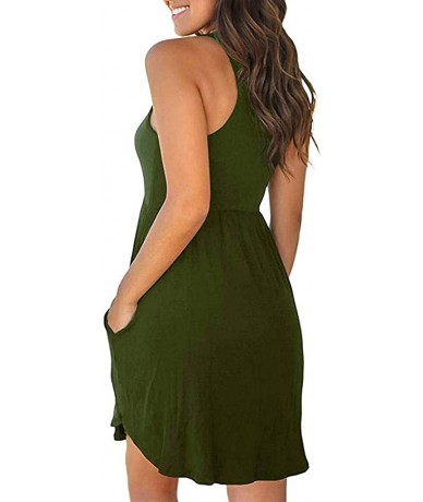 Cover-Ups Sling Dress Women Summer Round Neck Loose Casual Sleeveless Solid Color Elegant Simple Swing Sundress - 08-green - ...