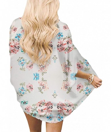 Cover-Ups Women's Fashion Floral Print Kimono Cardigan Long Tops Loose Cover Ups - S73 - CB193G6T7Y8 $28.20