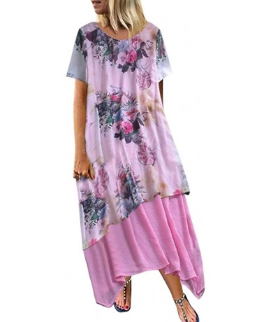 One-Pieces Long Dresses for Women Vintage Floral Print Maxi Dress Boho Loose Autumn Plus Size Dress Short Sleeve Dresses Z1 p...