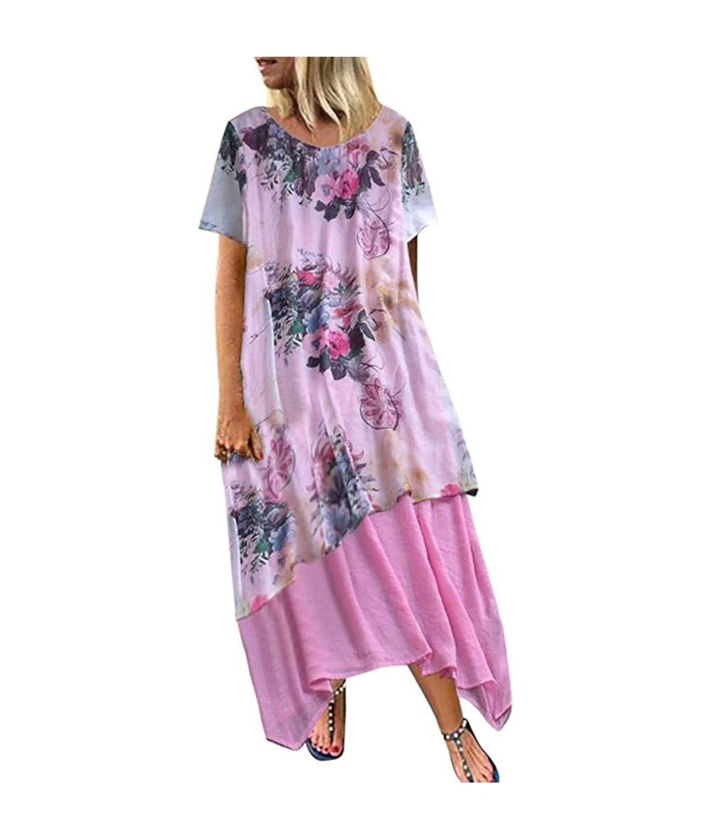 One-Pieces Long Dresses for Women Vintage Floral Print Maxi Dress Boho Loose Autumn Plus Size Dress Short Sleeve Dresses Z1 p...