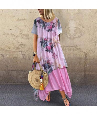 One-Pieces Long Dresses for Women Vintage Floral Print Maxi Dress Boho Loose Autumn Plus Size Dress Short Sleeve Dresses Z1 p...